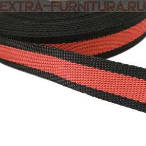 Стропа двухцветная, шир.30мм, цв. черный/красный, уп.25м, пл. 17 гр/м