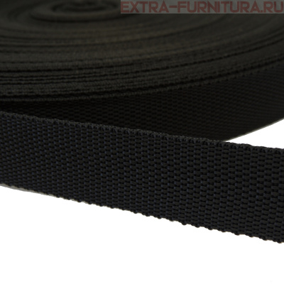 Стропа шир.25мм, цв. чёрный, уп.50м, пл. 14 гр/м